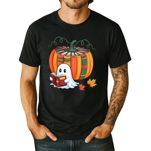 Fall Book Pumpkin Ghost Reading Books Halloween Teacher Men's Casual T-Shirt - teacherstshirts.com AU
