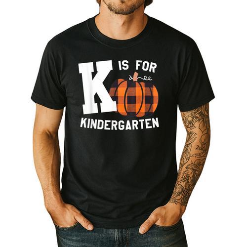 Fall Kindergarten Teacher K Is For Buffalo Plaid Pumpkin Men's Casual T-Shirt - teacherstshirts.com AU