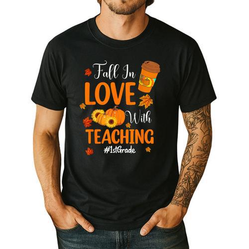 Fall In Love With Teaching 1st Grade Teacher Thanksgiving For Men Women Girls Kids Men's Casual T-Shirt - teacherstshirts.com