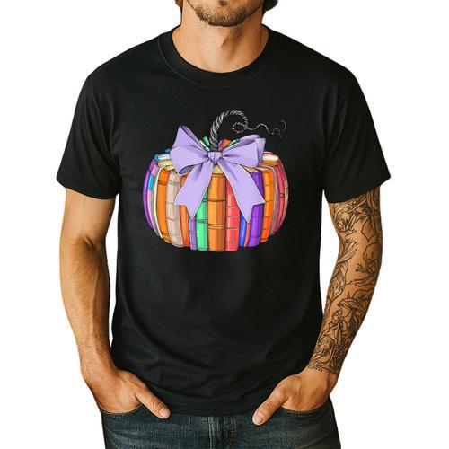 Fall Pumpkin Books Lover Halloween Teacher Teaching Staff Men's Casual T-Shirt - teacherstshirts.com CA