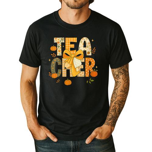 Fall Teacher Pumpkin Coquette Bow Autumn Classroom Men's Casual T-Shirt - teacherstshirts.com UK