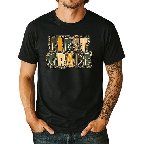 First 1St Grade Camo Camouflage Boy Teacher Back To School Men's Casual T-Shirt - teacherstshirts.com CA