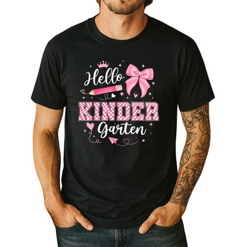 First Day Of School Teacher Girl Coquette Hello Kindergarten Men's Casual T-Shirt - teacherstshirts.com DE