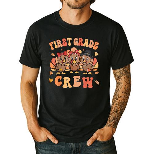 First Grade Crew Thanksgiving Fall Teacher 1st Grade Team Men's Casual T-Shirt - teacherstshirts.com AU