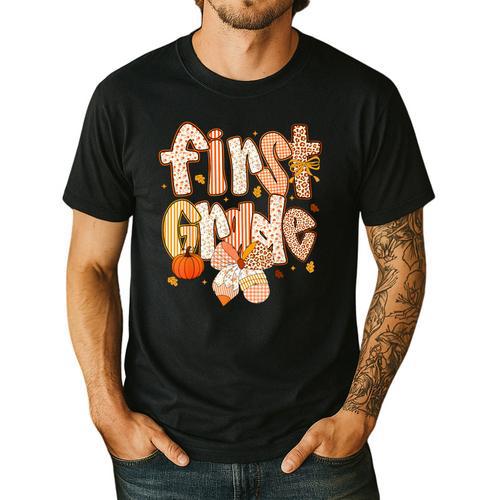 First Grade Fall Floral Coquette Bow Teachers Students Men's Casual T-Shirt - teacherstshirts.com UK