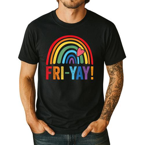Fri-Yay Friyay Rainbow Colors Teacher Childrens Fun Designs Men's Casual T-Shirt - teacherstshirts.com CA