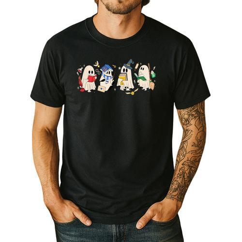Ghost Book Reading Books Lover Teacher Happy Halloween Men's Casual T-Shirt - teacherstshirts.com AU
