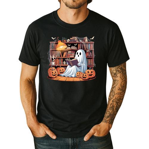 Ghost Book Reading Halloween Books Lover Teacher Men's Casual T-Shirt - teacherstshirts.com CA