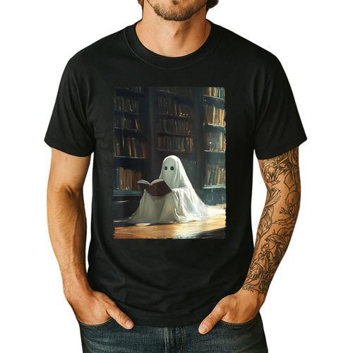 Ghost Library Halloween Book Reading Books Lover Teacher Men's Casual T-Shirt - teacherstshirts.com CA