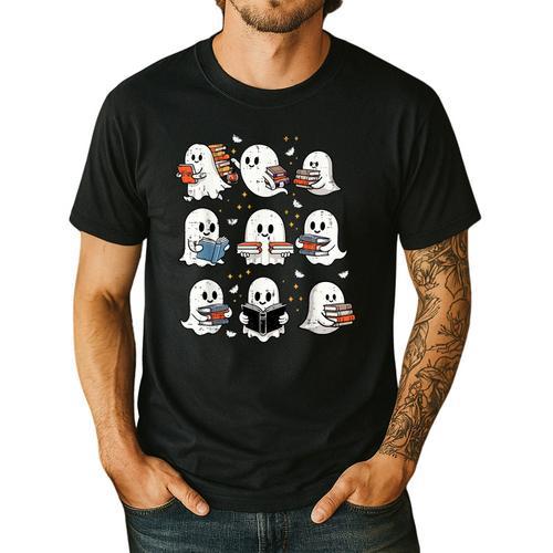 Ghosts With Books Library Halloween Men Women Kids Teacher Men's Casual T-Shirt - teacherstshirts.com CA