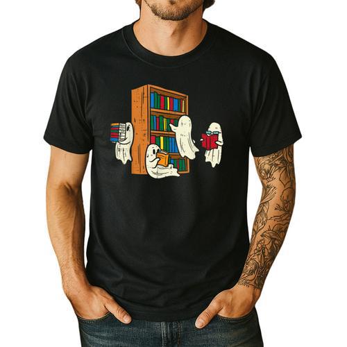 Ghosts Reading Books Teacher Halloween Librarian Boooks Men's Casual T-Shirt - teacherstshirts.com DE