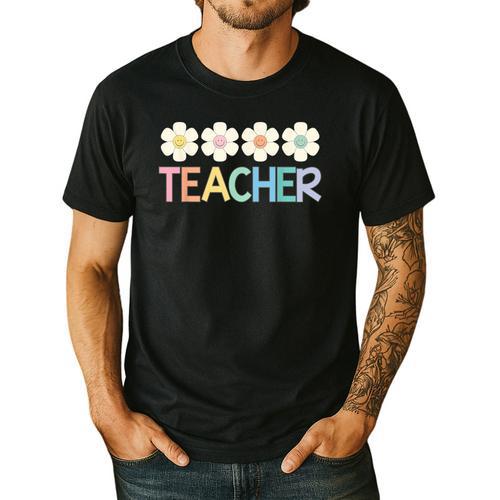 Groovy Teacher Cute Daisy Flower Retro Back To School Men's Casual T-Shirt - teacherstshirts.com DE