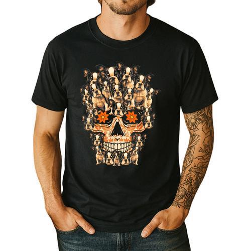 Halloween Costume Skull Boston Terrier Dog Lover For Men Women Kids Men's Casual T-Shirt - Bostonterriersmerch.com