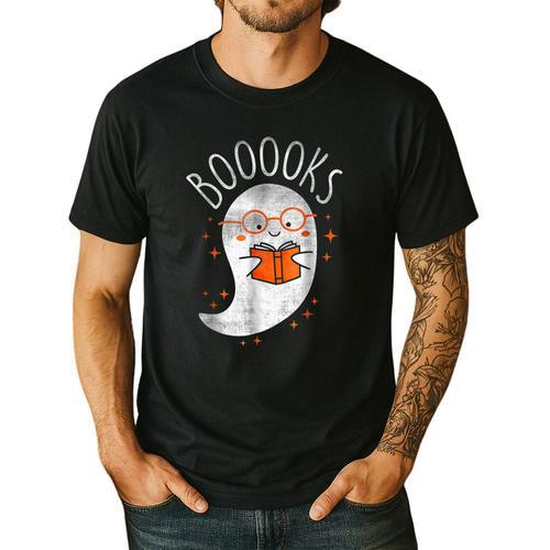 Halloween Cute Ghost Book Reading Teacher Men's Casual T-Shirt - teacherstshirts.com