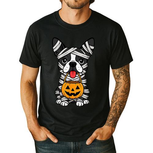 Halloween Dog Boston Terrier Mummy Costume Men Women Kids Men's Casual T-Shirt - Bostonterriersmerch.com
