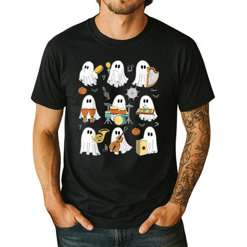 Halloween Ghost Music Teacher Playing Instruments Men's Casual T-Shirt - teacherstshirts.com CA