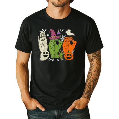 Halloween SPED Teacher Boo In ASL Boo Hands Sign Language Men's Casual T-Shirt - teacherstshirts.com CA