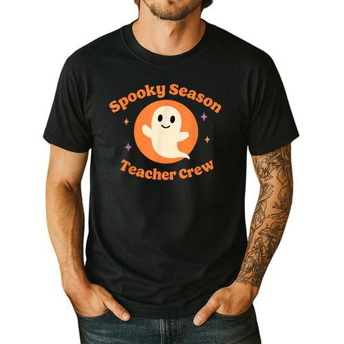 Halloween Teacher Crew Spooky Season Retro Ghost Men's Casual T-Shirt - teacherstshirts.com UK