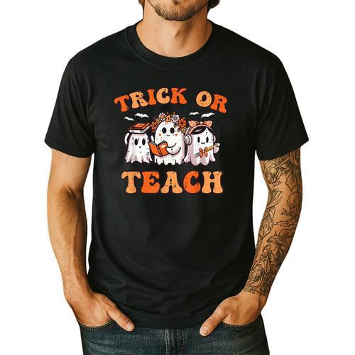Halloween Teacher Ghosts Trick Or Teach Retro Costume Women Men's Casual T-Shirt - teacherstshirts.com UK