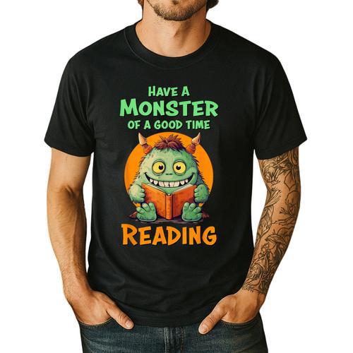 Halloween Teacher Librarian Monster Reading Books Men Women Kids Men's Casual T-Shirt - teacherstshirts.com