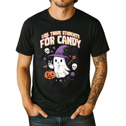 Halloween Teacher Trade Students For Candy Costume Women Men's Casual T-Shirt - teacherstshirts.com