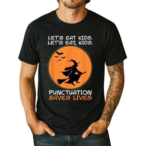 Halloween Teacher Witch Lets Eat Kids Punctuation Men's Casual T-Shirt - teacherstshirts.com DE