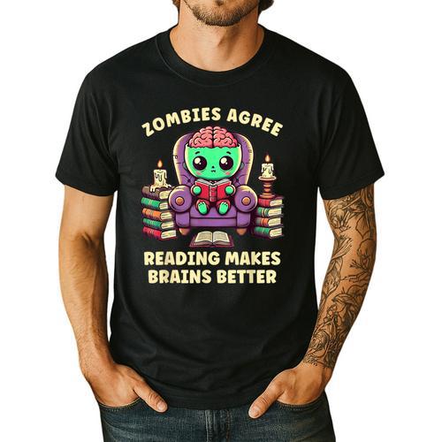 Halloween Teacher Zombie Reading Is Good For Brains Men's Casual T-Shirt - teacherstshirts.com AU