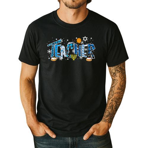 Hanukkah Leopard Plaid Teacher Chanukah Jewish Women Men Men's Casual T-Shirt - teacherstshirts.com