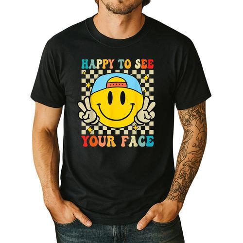 Happy To See Your Face Hippie Smile Back To School Teachers Men's Casual T-Shirt - teacherstshirts.com CA