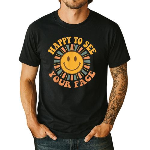 Happy To See Your Face Retro Happy Teacher Back To School Men's Casual T-Shirt - teacherstshirts.com AU