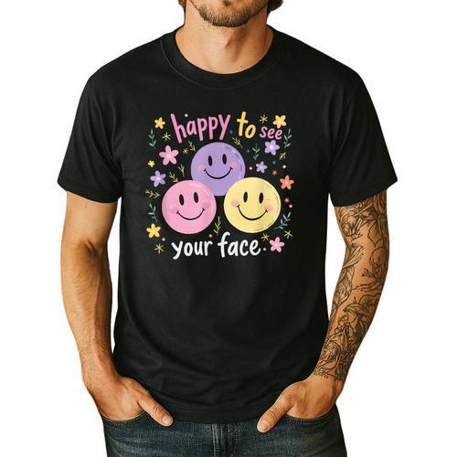 Happy To See Your Face Smile Face Teacher Back To School Men's Casual T-Shirt - teacherstshirts.com AU