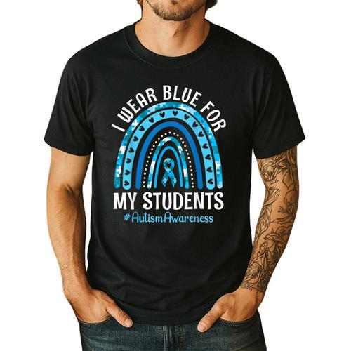 Happy Teacher I Wear Blue For My Students Autism Awareness Men's Casual T-Shirt - teacherstshirts.com DE