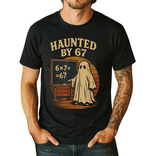 Haunted By 67 Ghost Math Joke Student Halloween Nerd Teacher Men's Casual T-Shirt - teacherstshirts.com