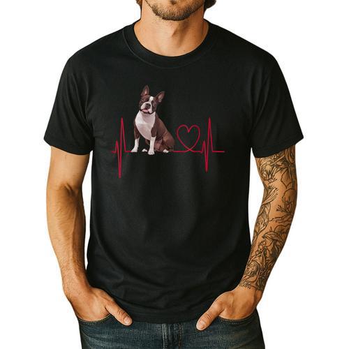 Heartbeat Boston Terrier Dog Men's Casual T-Shirt - Bostonterriersmerch.com AU