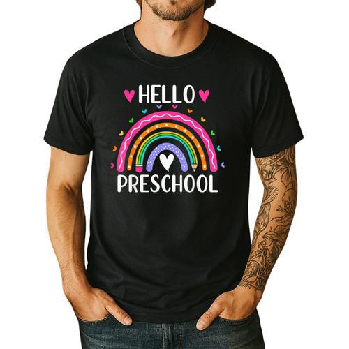 Hello Preschool Teacher Student Girls Rainbow Back To School Men's Casual T-Shirt - teacherstshirts.com AU