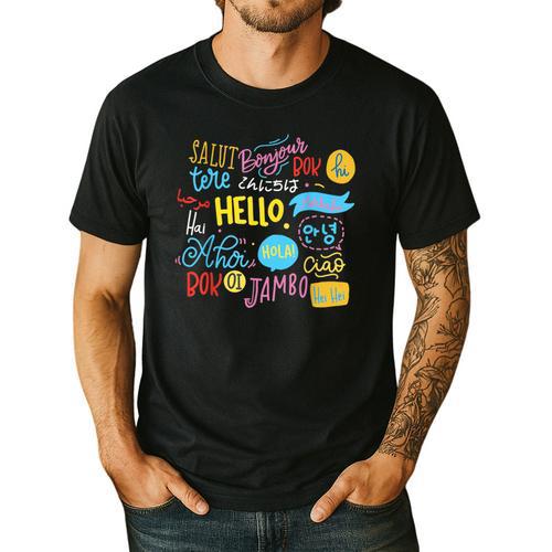 Hello Word In Different Languages Travel And Teacher Lover Men's Casual T-Shirt - teacherstshirts.com UK