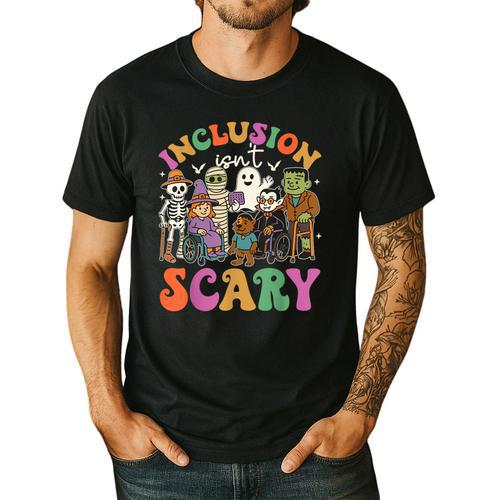 Inclusion Isnt Scary Halloween Skeleton Ghost Sped Teacher Men's Casual T-Shirt - teacherstshirts.com AU