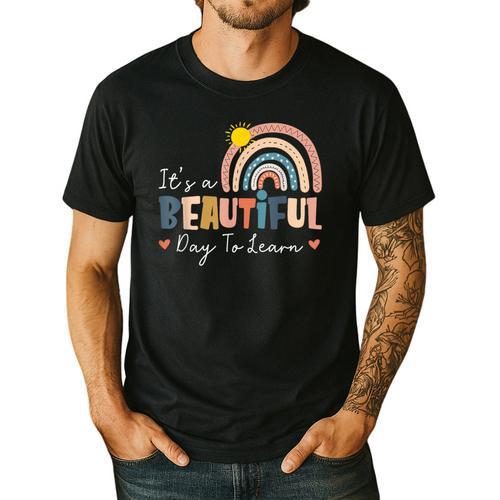It's A Beautiful Day To Learn Cute Rainbow Boho Teacher Men's Casual T-Shirt - teacherstshirts.com AU