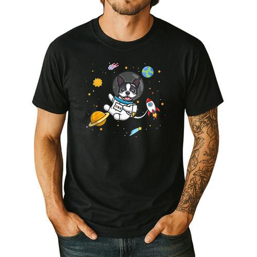 Kawaii Kids & Boys Astronaut Space Boston Terrier Dog Lover Men's Casual T-Shirt - Bostonterriersmerch.com UK