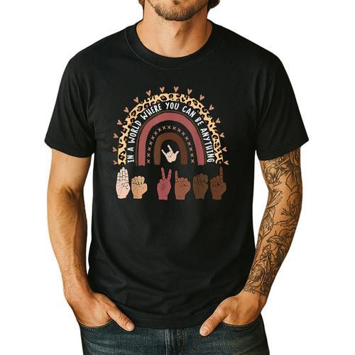Be Kind Hand-Talking Teacher Artist ASL Men's Casual T-Shirt - teacherstshirts.com