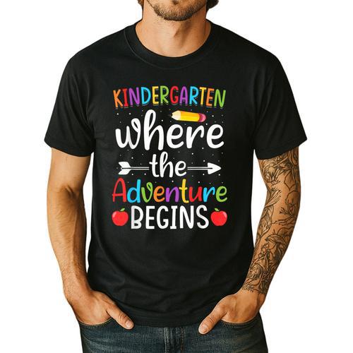 Kindergarten Where The Adventure Begins Shirt Children's Teacher Men's Casual T-Shirt - teacherstshirts.com DE
