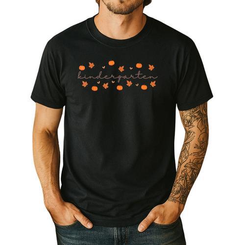 Kindergarten Teacher Pumpkin Autumn Leaves Kinder Team Fall Men's Casual T-Shirt - teacherstshirts.com UK