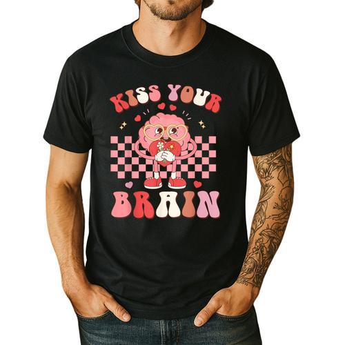 Kiss Your Brain Valentines Test Day Teacher Squad Kids Men's Casual T-Shirt - teacherstshirts.com AU