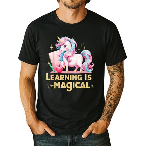 LEARNING IS MAGICAL TEACHER UNICORN BACK TO SCHOOL UNICORN Men's Casual T-Shirt - teacherstshirts.com DE