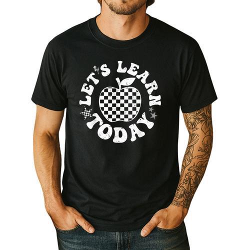 Let's Learn Today Checkered Apple Back To School Teacher Men's Casual T-Shirt - teacherstshirts.com UK