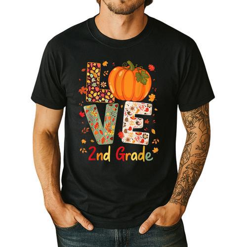 Love 2nd Grade Happy Fall Thanksgiving For 2nd Teacher For Men Women Girls Kids Men's Casual T-Shirt - teacherstshirts.com UK