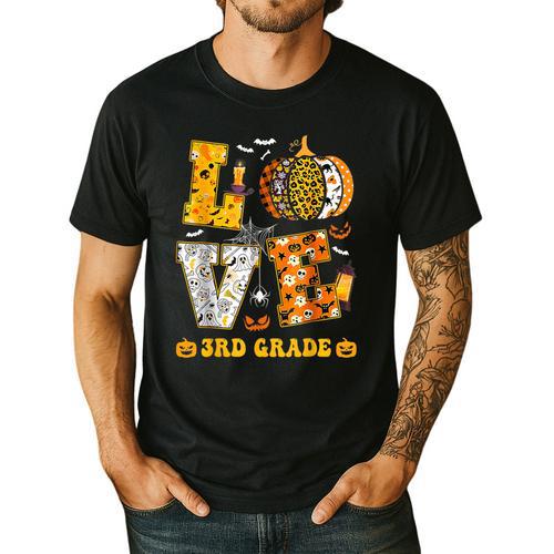 LOVE 3rd Grade Pumpkin Teacher Student Halloween Costume Men's Casual T-Shirt - teacherstshirts.com DE