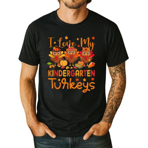 I Love My Kindergarten Turkeys Thanksgiving Teacher Students Men's Casual T-Shirt - teacherstshirts.com AU