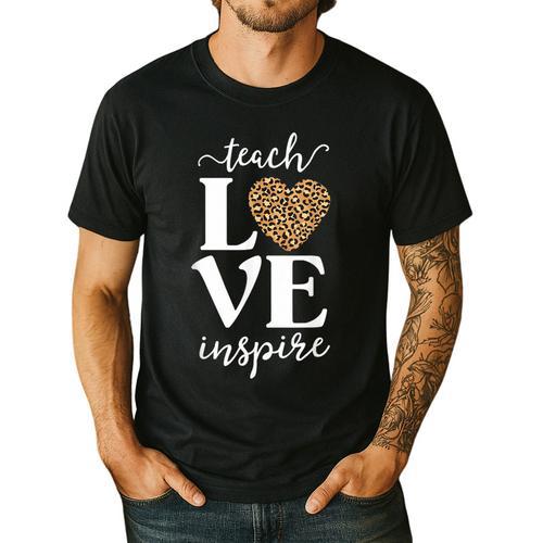 Love Leopard Print Teacher Cheetah School Inspire Teach Men's Casual T-Shirt - teacherstshirts.com CA
