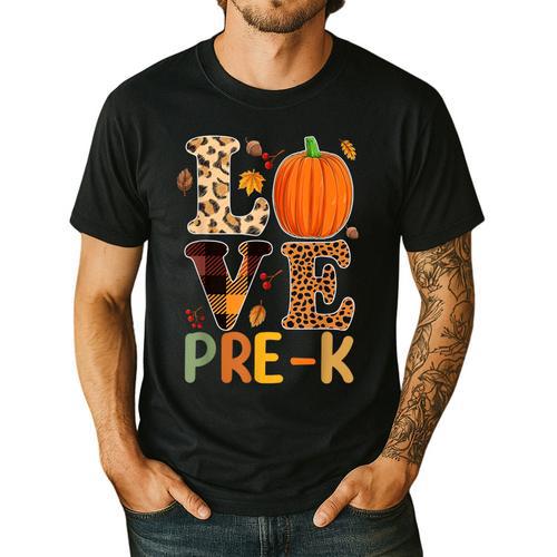 Love Pre-k Teacher Shirts Autumn Fall Pumpkin Fall Leopard Men's Casual T-Shirt - teacherstshirts.com UK